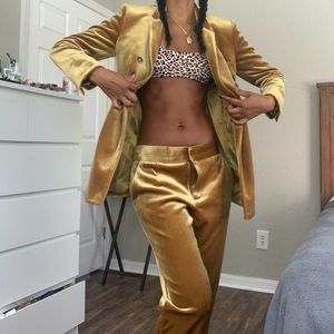 Cool topshop Medium size 2 piece set pant suit in a velour mustard yellow.